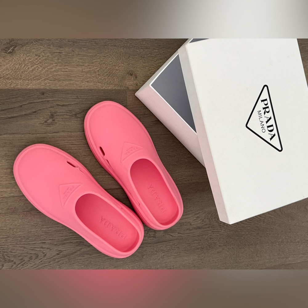 Prada Bubblegum Pink Rubber Clog Mules - Picture 2 of 3